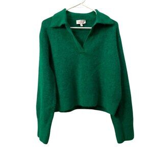 & Other Stories V-Neck Collared Wool Blend Sweater Green Size Small Preppy